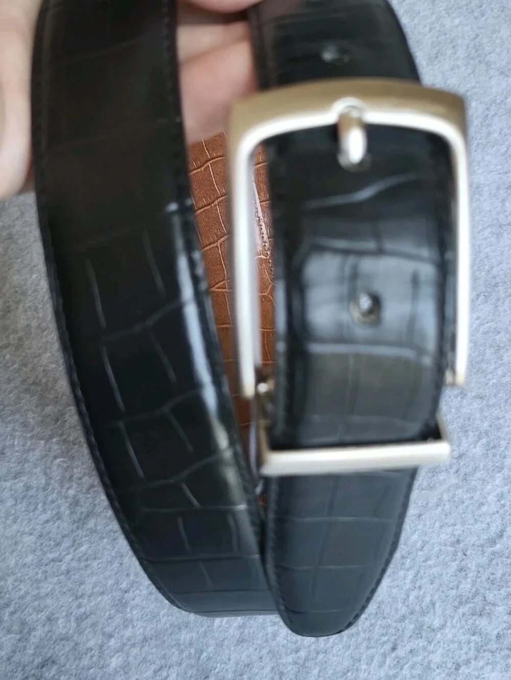 Nike Reversible Belt 38 Black Brown Genuine Bonded Leather Aligator Pattern